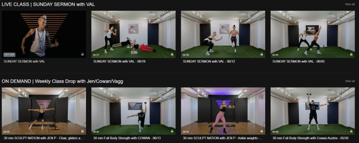 Screenshot of Pump Digital Studio website showcasing multiple classes - my number one online workout subscription